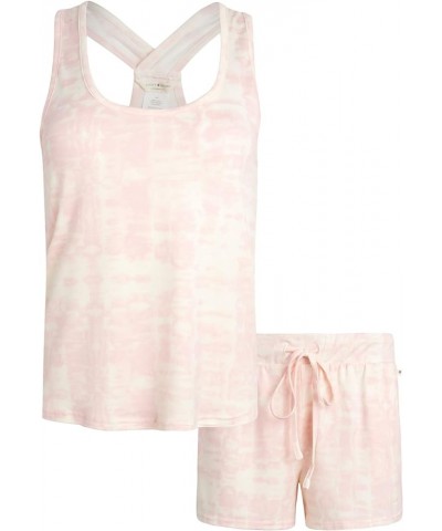 Women's Pajama Set - 2 Piece Cross Back Tank Top and Sleep Shorts (S-XL) Pink Tie Dye $14.78 Sleep & Lounge