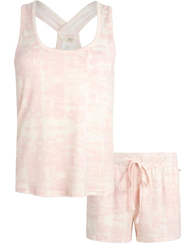 Women's Pajama Set - 2 Piece Cross Back Tank Top and Sleep Shorts (S-XL) Pink Tie Dye $14.78 Sleep & Lounge