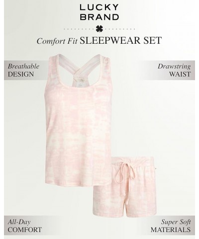 Women's Pajama Set - 2 Piece Cross Back Tank Top and Sleep Shorts (S-XL) Pink Tie Dye $14.78 Sleep & Lounge