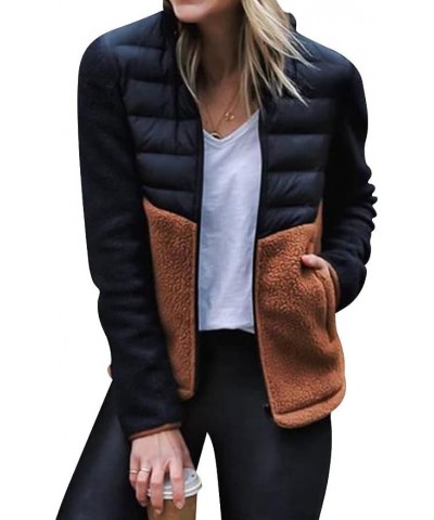 Womens Long-Sleeve Zipper Front Patchwork Down Jacket Slim Fit Contrast Color Coat Fall Winter Sherpa Fleece Jacket Black $18...