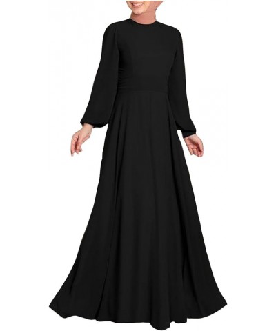 Juniors Long Sleeve Dresses Dresses Homecoming Dresses for Women Crew Neck Formal Dressy Muslim Maxi Long Dresses E-637 Black...