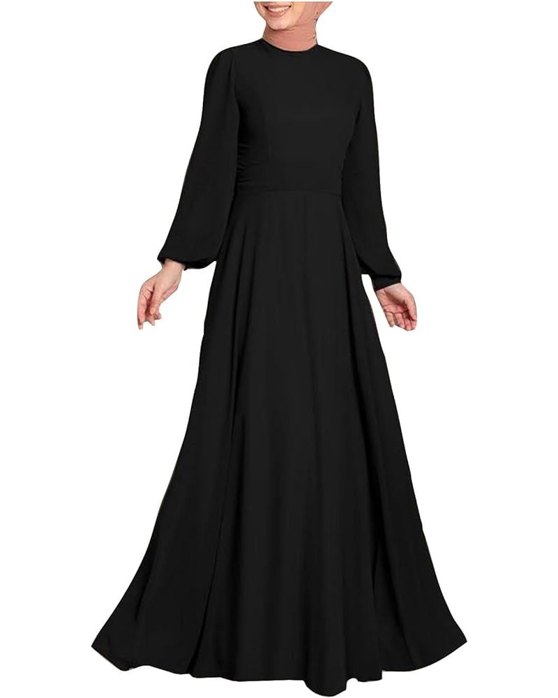 Juniors Long Sleeve Dresses Dresses Homecoming Dresses for Women Crew Neck Formal Dressy Muslim Maxi Long Dresses E-637 Black...