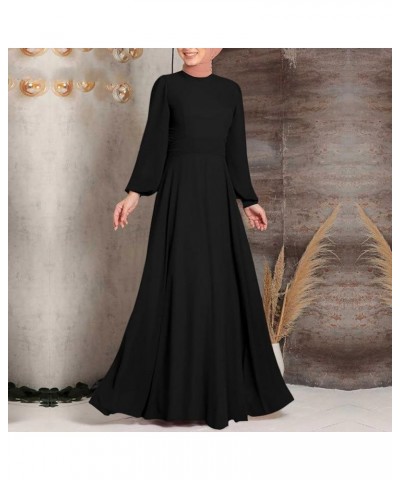 Juniors Long Sleeve Dresses Dresses Homecoming Dresses for Women Crew Neck Formal Dressy Muslim Maxi Long Dresses E-637 Black...