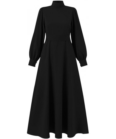 Juniors Long Sleeve Dresses Dresses Homecoming Dresses for Women Crew Neck Formal Dressy Muslim Maxi Long Dresses E-637 Black...