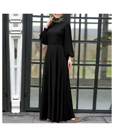 Juniors Long Sleeve Dresses Dresses Homecoming Dresses for Women Crew Neck Formal Dressy Muslim Maxi Long Dresses E-637 Black...