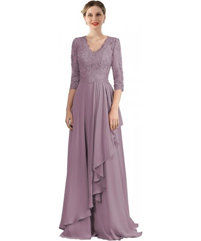 Long Mother of The Bride Dresses for Wedding with Sleeves Lace Appliques A-line Chiffon Formal Evening Gowns Wisteria $39.95 ...