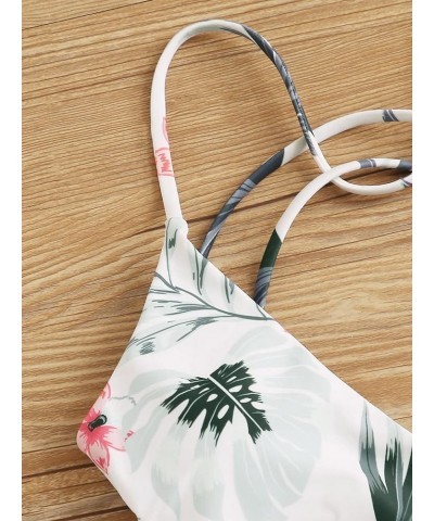 Women's Sexy Bathing Suit Floral Print Cross Back Bikini Set Swimsuits Brown $22.19 Swimsuits