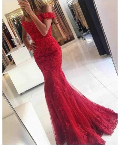 Women's Lace Mermaid Evening Prom Dresses Long Off Shoulder Appliqued Formal Gown PM39 Purple $40.00 Dresses