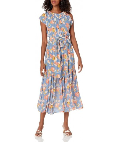 Women's Peony Tossed Floral Midi Dress Slate Blue Multi $57.73 Dresses