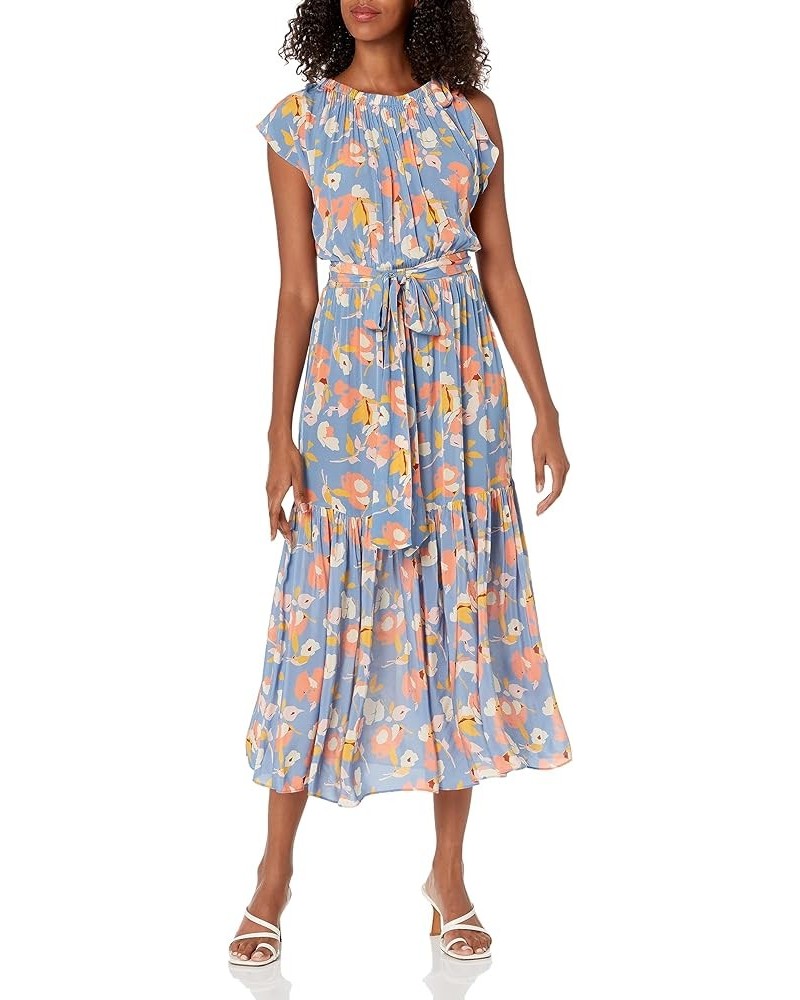 Women's Peony Tossed Floral Midi Dress Slate Blue Multi $57.73 Dresses