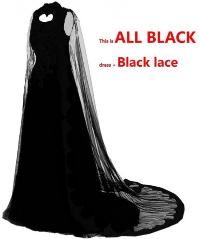 Gold Lace Vintage Long Prom Evening Dresses Wedding Gowns with Cape All Black $84.28 Dresses