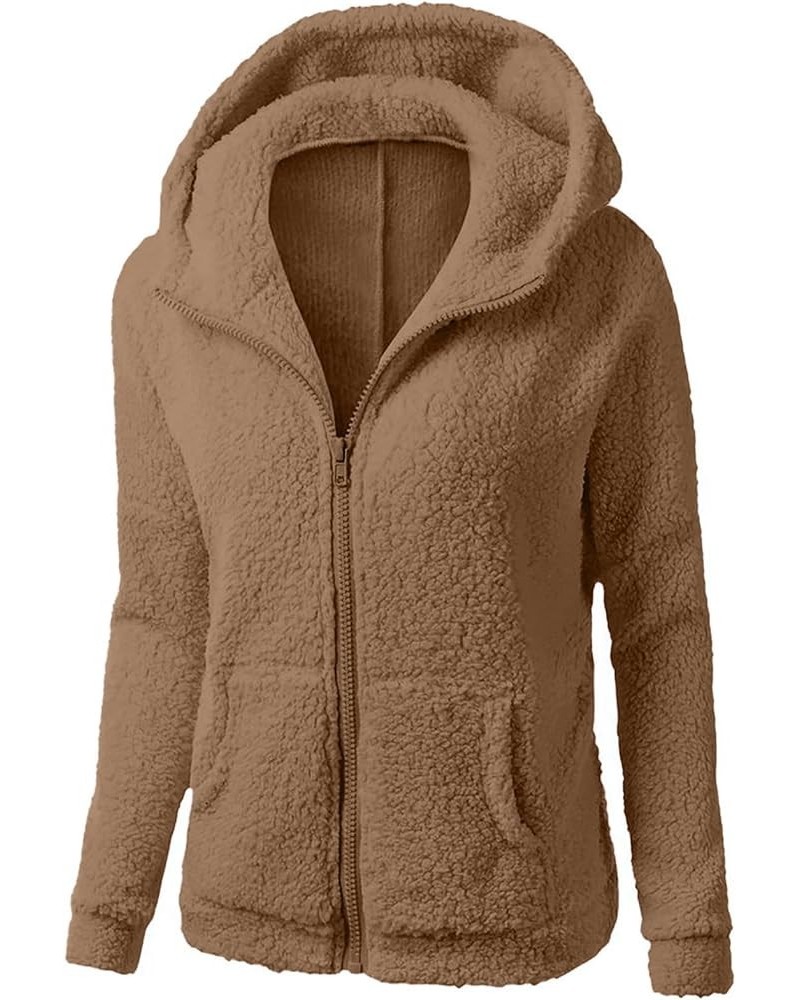 Sherpa Jackets for Women Zip Up Hoodies Fleece Long Sleeve Winter Coats Fall Solid Color Sweaters Fuzzy Outwear Coats A08-yel...