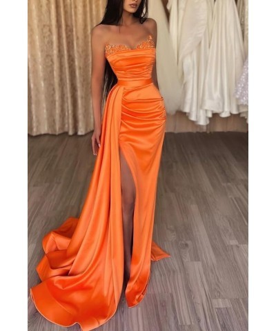 Women's Beaded Mermaid Prom Dresses 2024 Satin Ball Gown Long Formal Evening Gowns with Slit Peacock Green $45.39 Dresses