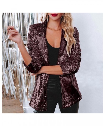 Women's Sequin Jackets Open Front Blazer Jacket Casual Long Sleeve Sparkly Cardigan Coat with Pocket S-XXL Wine $20.29 Blazers