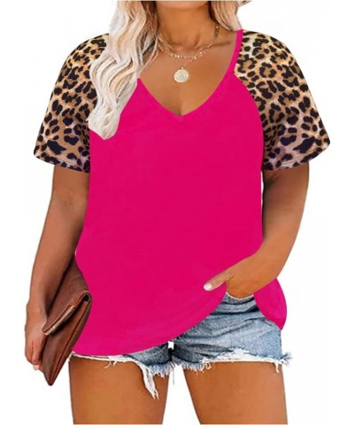 Plus Size Tops for Women Short Sleeve Color Block Raglan Sexy V Neck Shirts Tunic Spring Summer XL-5XL 14W-28W 6_ Hot Pink _ ...