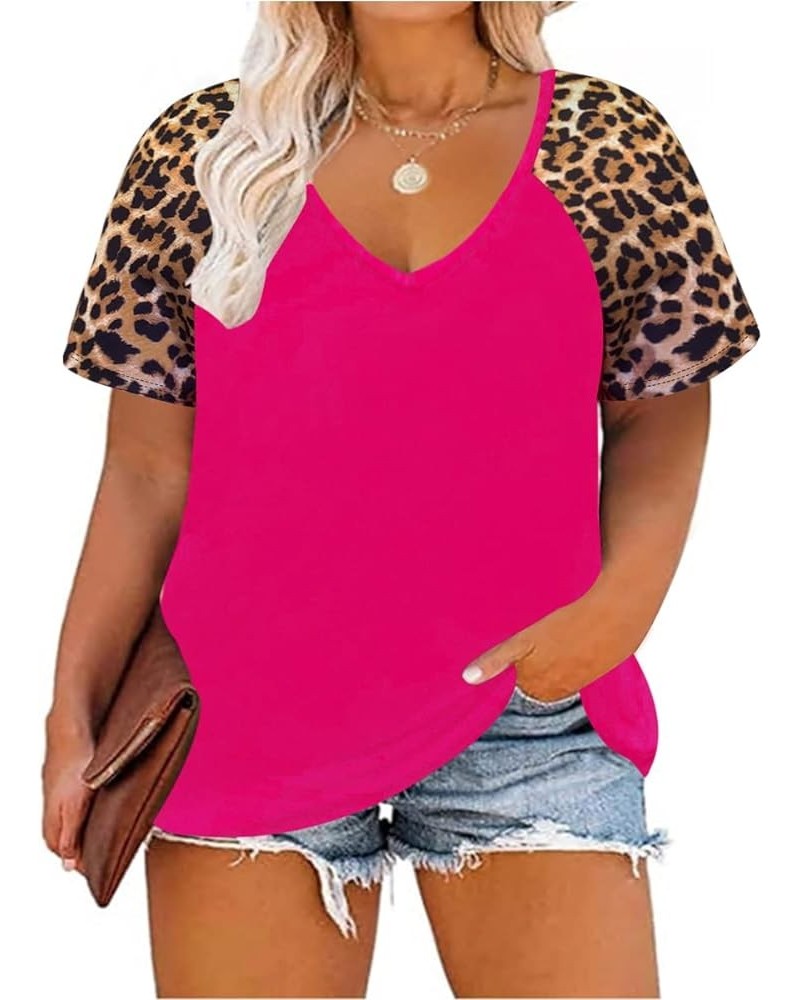 Plus Size Tops for Women Short Sleeve Color Block Raglan Sexy V Neck Shirts Tunic Spring Summer XL-5XL 14W-28W 6_ Hot Pink _ ...