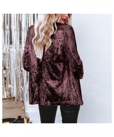 Women's Sequin Jackets Open Front Blazer Jacket Casual Long Sleeve Sparkly Cardigan Coat with Pocket S-XXL Wine $20.29 Blazers