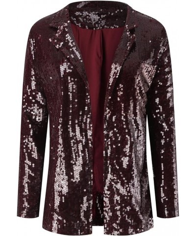 Women's Sequin Jackets Open Front Blazer Jacket Casual Long Sleeve Sparkly Cardigan Coat with Pocket S-XXL Wine $20.29 Blazers