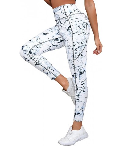 Women's Tie Dye Tummy Control Workout High Waist Sporty Skinny Leggings White $15.59 Leggings