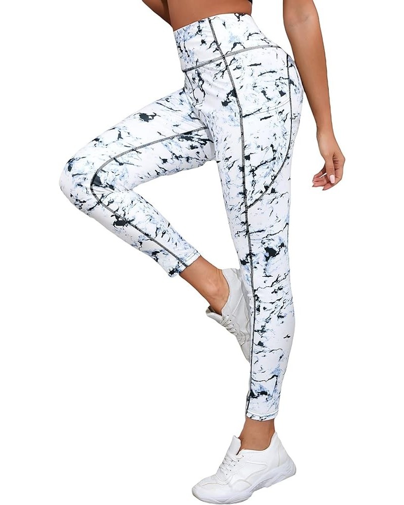 Women's Tie Dye Tummy Control Workout High Waist Sporty Skinny Leggings White $15.59 Leggings