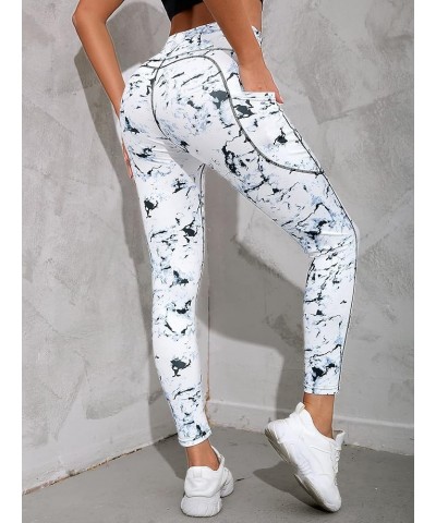 Women's Tie Dye Tummy Control Workout High Waist Sporty Skinny Leggings White $15.59 Leggings