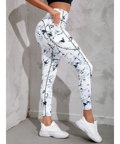 Women's Tie Dye Tummy Control Workout High Waist Sporty Skinny Leggings White $15.59 Leggings