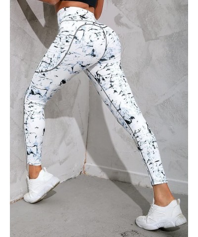 Women's Tie Dye Tummy Control Workout High Waist Sporty Skinny Leggings White $15.59 Leggings