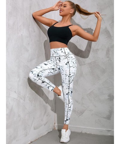 Women's Tie Dye Tummy Control Workout High Waist Sporty Skinny Leggings White $15.59 Leggings