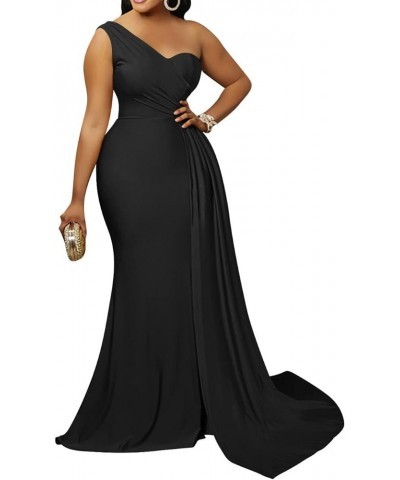 Women’s Sexy One Shoulder Elegant Evening Party Long Dress Cut Out High Split Gown Maxi Dresses Club Wear One Shoulder Black ...