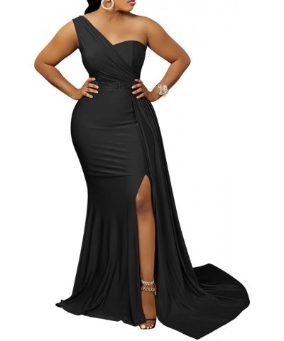 Women’s Sexy One Shoulder Elegant Evening Party Long Dress Cut Out High Split Gown Maxi Dresses Club Wear One Shoulder Black ...