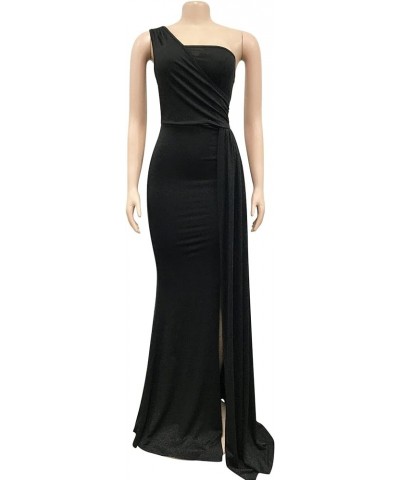 Women’s Sexy One Shoulder Elegant Evening Party Long Dress Cut Out High Split Gown Maxi Dresses Club Wear One Shoulder Black ...