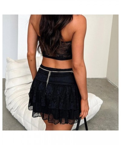 Womens Two Piece Mini Skirt Set Y2K Bodycon Skirts Outfit Sexy Going Out Fairy Suit Summer Lace Matching Sets Mesh Black $7.1...