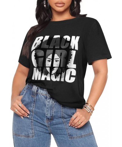 Black Girl Magic T-Shirt Graphic Tee Afro Word Art Natural Hair Sequins Casual Tops Black $11.39 T-Shirts