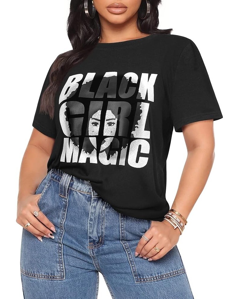 Black Girl Magic T-Shirt Graphic Tee Afro Word Art Natural Hair Sequins Casual Tops Black $11.39 T-Shirts