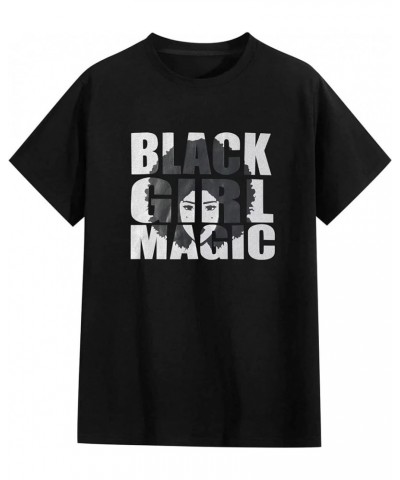 Black Girl Magic T-Shirt Graphic Tee Afro Word Art Natural Hair Sequins Casual Tops Black $11.39 T-Shirts