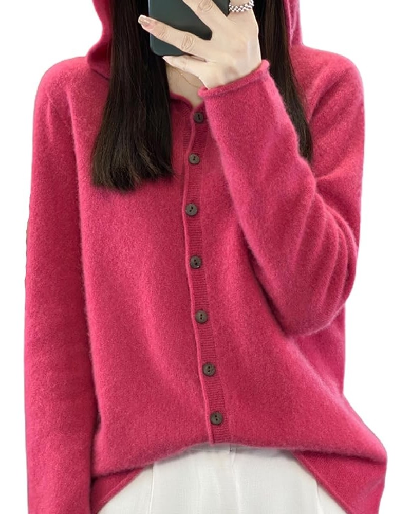 Cashmere Cardigan Sweaters for Women Hoodie V-Neck 100% Cashmere Long Sleeve Solid Button Casual Warm Soft Raspberry $24.47 S...