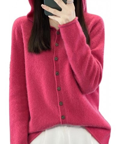 Cashmere Cardigan Sweaters for Women Hoodie V-Neck 100% Cashmere Long Sleeve Solid Button Casual Warm Soft Raspberry $24.47 S...