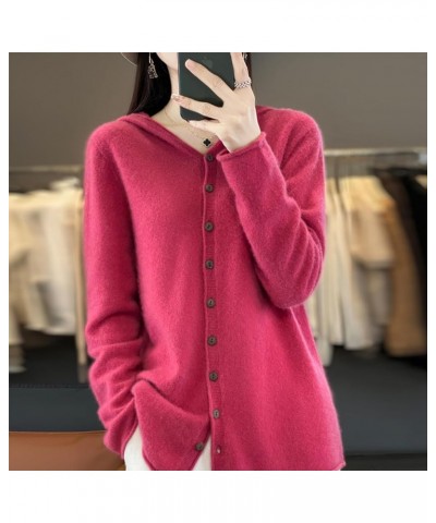 Cashmere Cardigan Sweaters for Women Hoodie V-Neck 100% Cashmere Long Sleeve Solid Button Casual Warm Soft Raspberry $24.47 S...