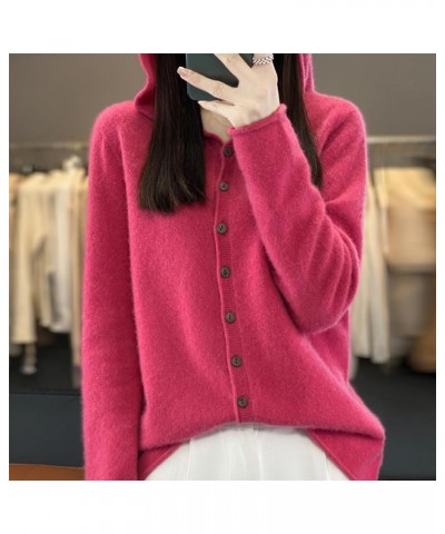 Cashmere Cardigan Sweaters for Women Hoodie V-Neck 100% Cashmere Long Sleeve Solid Button Casual Warm Soft Raspberry $24.47 S...