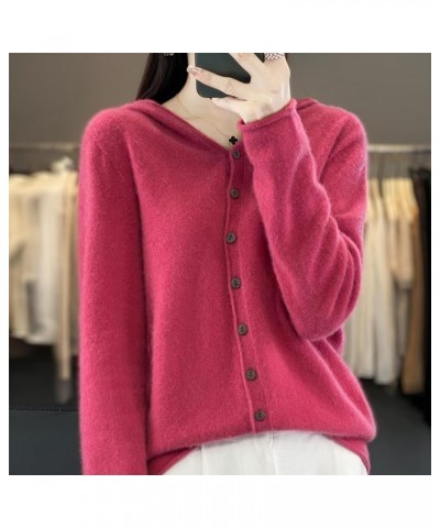 Cashmere Cardigan Sweaters for Women Hoodie V-Neck 100% Cashmere Long Sleeve Solid Button Casual Warm Soft Raspberry $24.47 S...