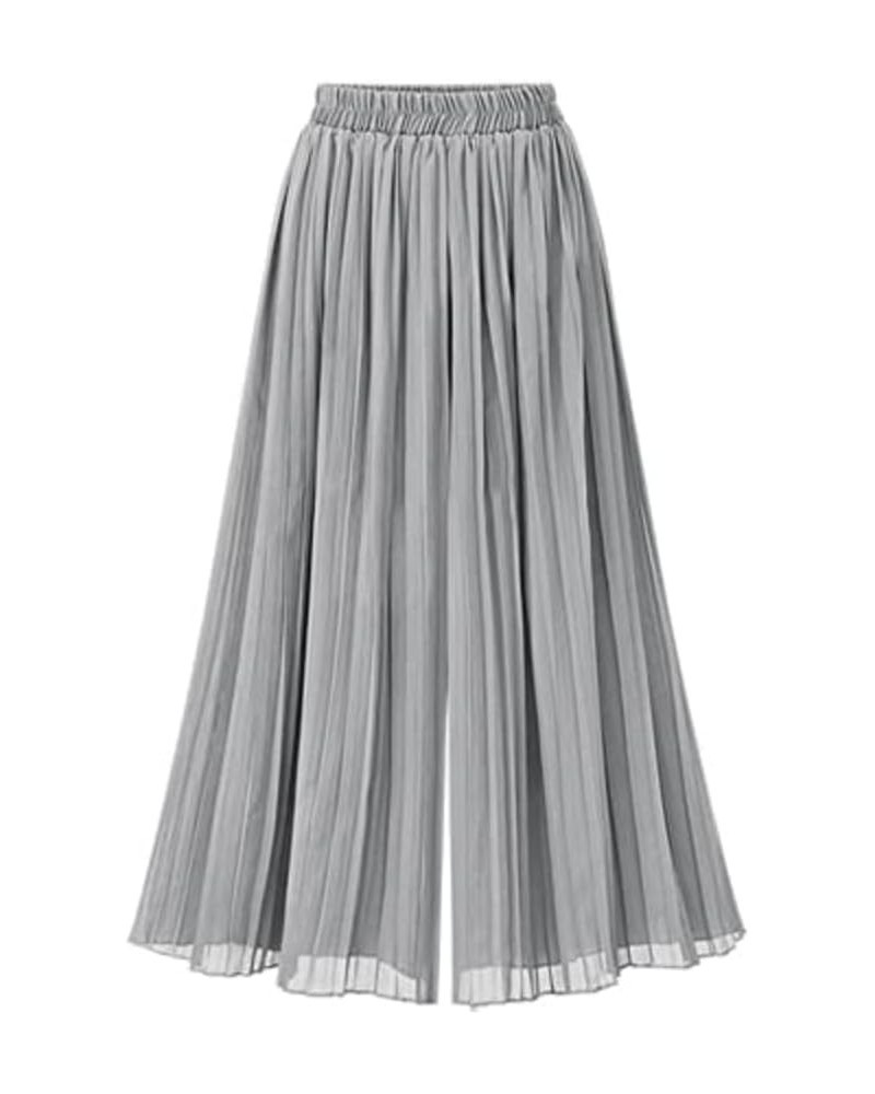 Women's Wide Leg Pant Chiffon Pleated High Elastic Waist Casual Long Fashion Cropped Flowy Business Trousers Gray $13.11 Pants