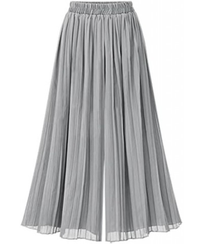 Women's Wide Leg Pant Chiffon Pleated High Elastic Waist Casual Long Fashion Cropped Flowy Business Trousers Gray $13.11 Pants