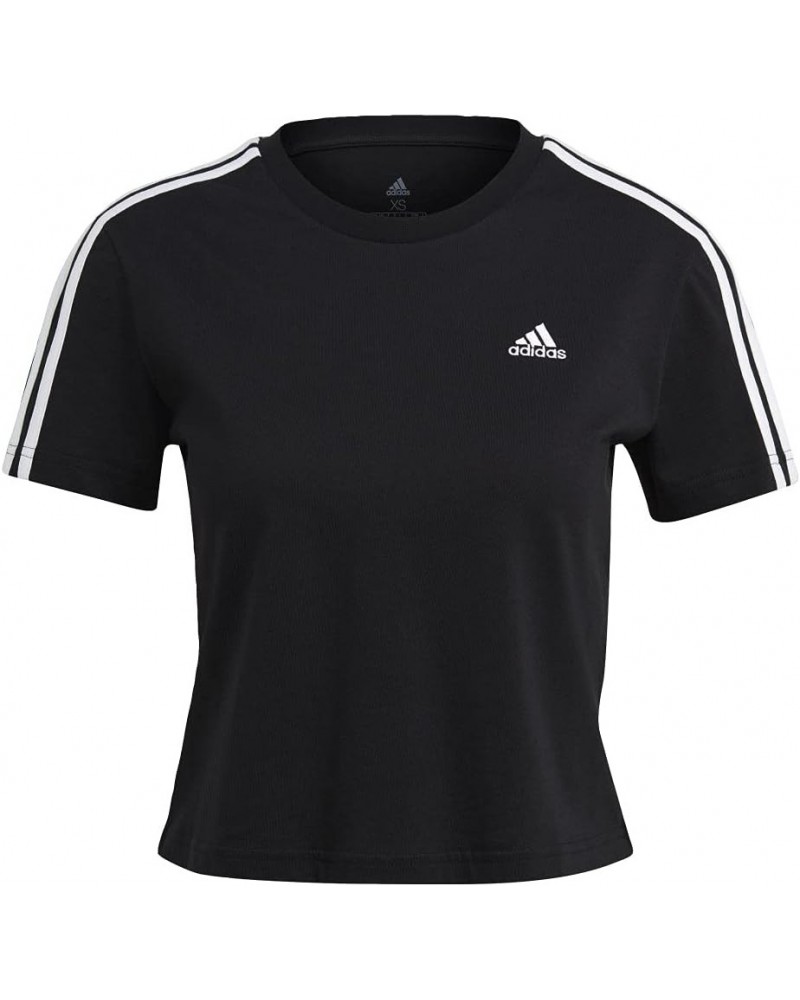 Women's Essentials Loose 3-Stripes Cropped Tee Black/White $10.65 Activewear