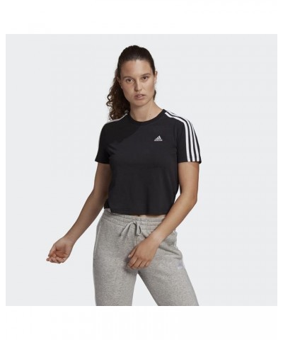 Women's Essentials Loose 3-Stripes Cropped Tee Black/White $10.65 Activewear