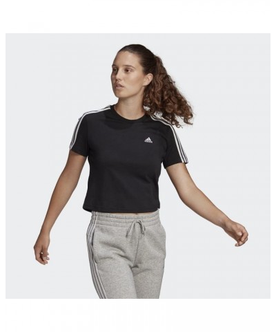 Women's Essentials Loose 3-Stripes Cropped Tee Black/White $10.65 Activewear