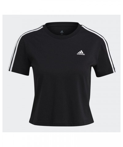 Women's Essentials Loose 3-Stripes Cropped Tee Black/White $10.65 Activewear