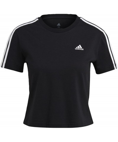 Women's Essentials Loose 3-Stripes Cropped Tee Black/White $10.65 Activewear