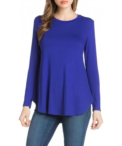 Plus Size Women's Long Sleeve Top Round Scoop Neck Casual Flowy Tunic Top Royal Blue $10.59 Tops