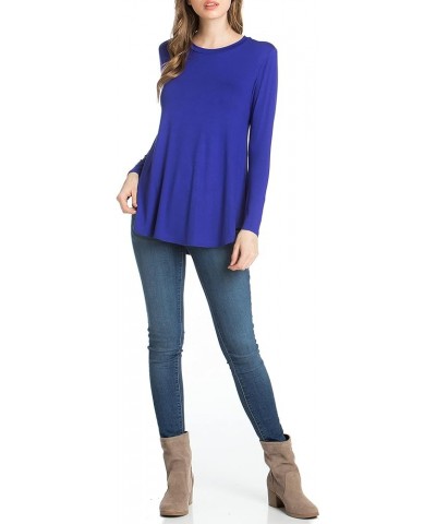 Plus Size Women's Long Sleeve Top Round Scoop Neck Casual Flowy Tunic Top Royal Blue $10.59 Tops