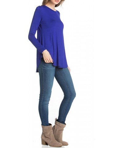 Plus Size Women's Long Sleeve Top Round Scoop Neck Casual Flowy Tunic Top Royal Blue $10.59 Tops